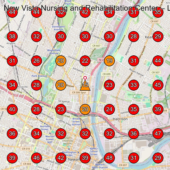 New Vista Nursing and Rehabilitation Center GeoGrid visibility map for Nursing Home in Newark